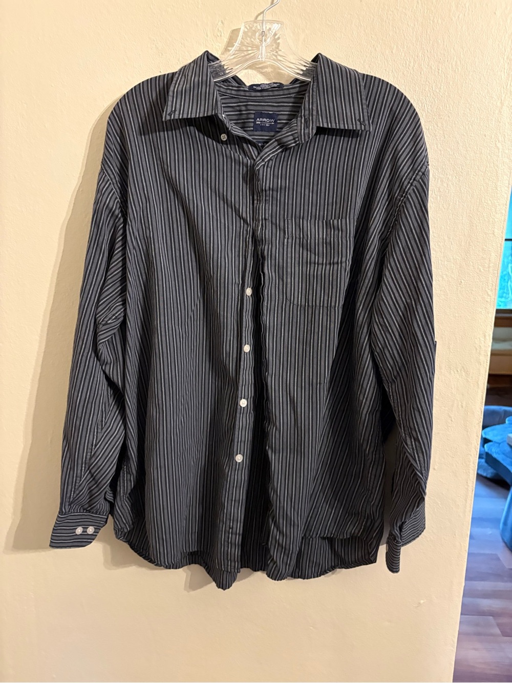Arrow Men's Navy and White Pinstripe Button-Down Shirt